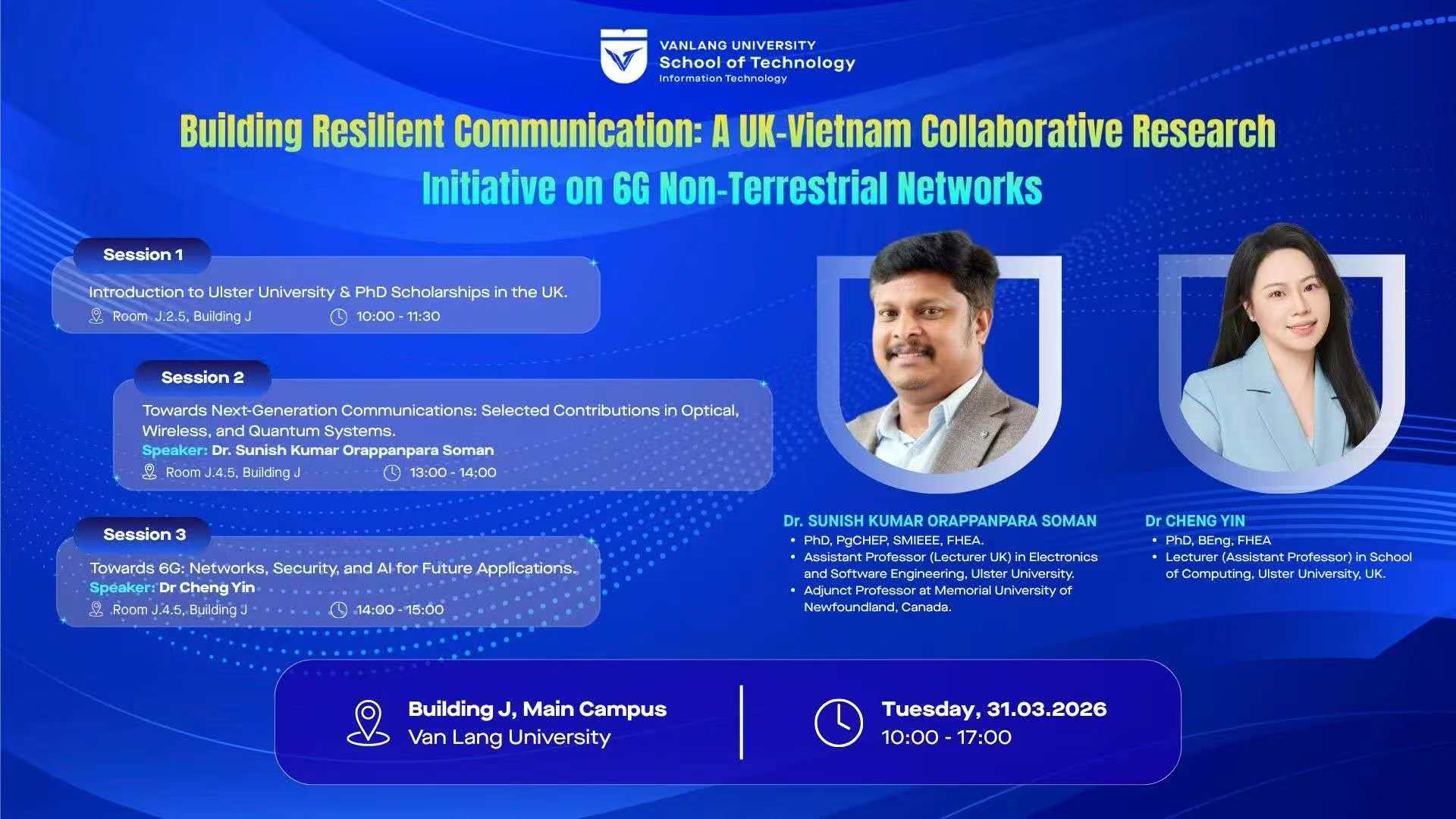 Workshop poster for Building Resilient Communication: A UK-Vietnam Collaborative Research Initiative on 6G Non-Terrestrial Networks